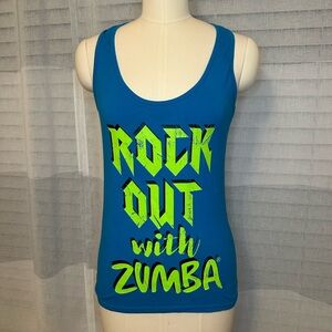 Zumba Fitness Vibrant Blue Tank with Neon Green Print